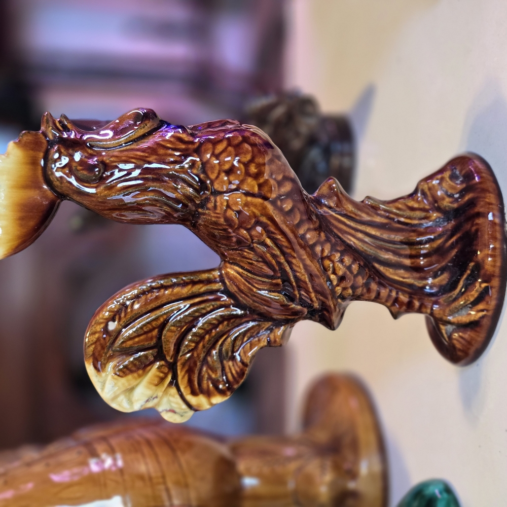 Vintage Drip Glaze 10" Brown/yellow Ceramic Rooster